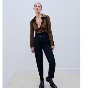 Zara black gold button high waist belted pants